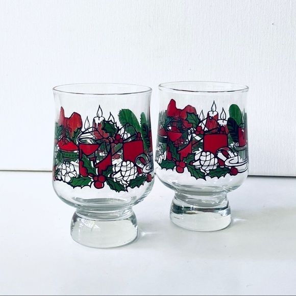 Pair of Vintage Christmas Glasses - Cocktail, Libbey, Retro, Holiday - Gifts